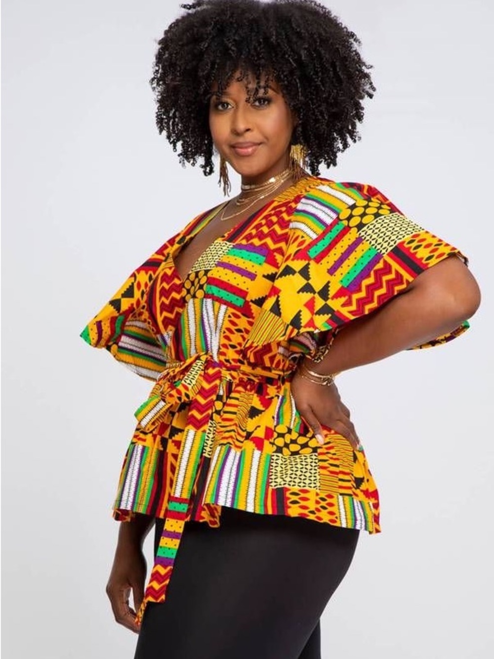 NWT - Vibrant Multicolor Kente-Print V-Neck Top